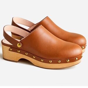 J. Crew Convertible Brown Leather Clogs with Wooden Sole